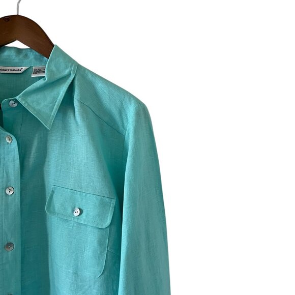 Richard Malcom NEW Irish Linen Button Down Shirt In Turquoise Size XL - Picture 4 of 14